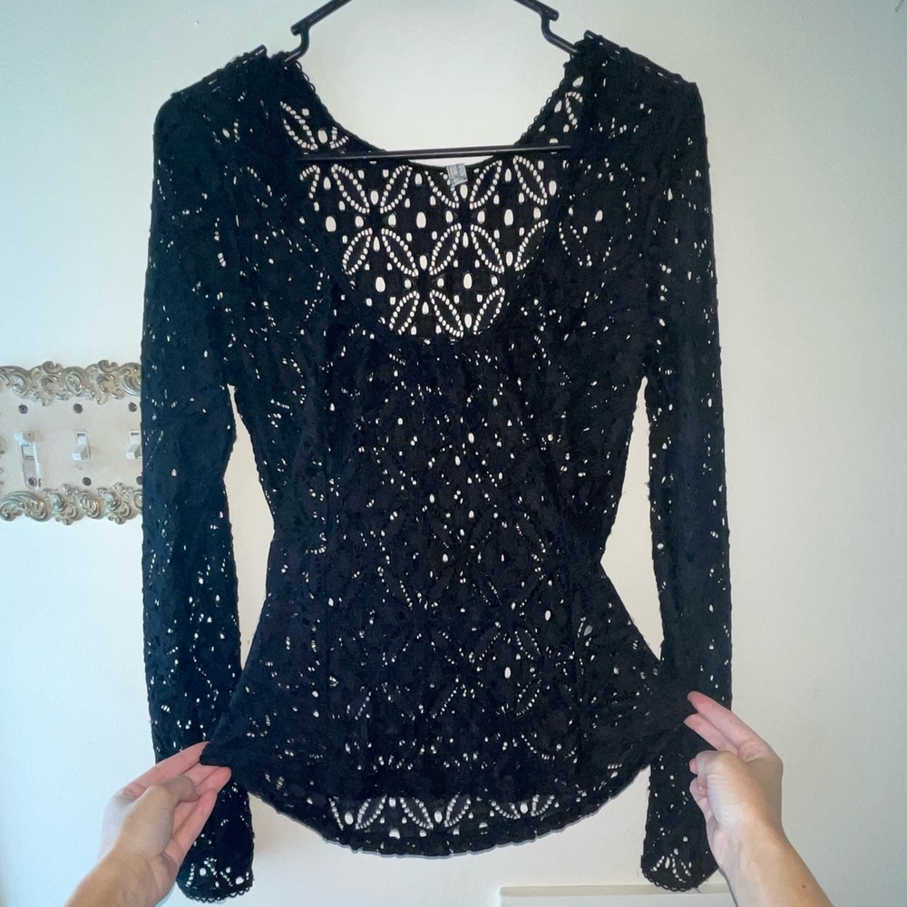 Free people black detailed long sleeve shirt
